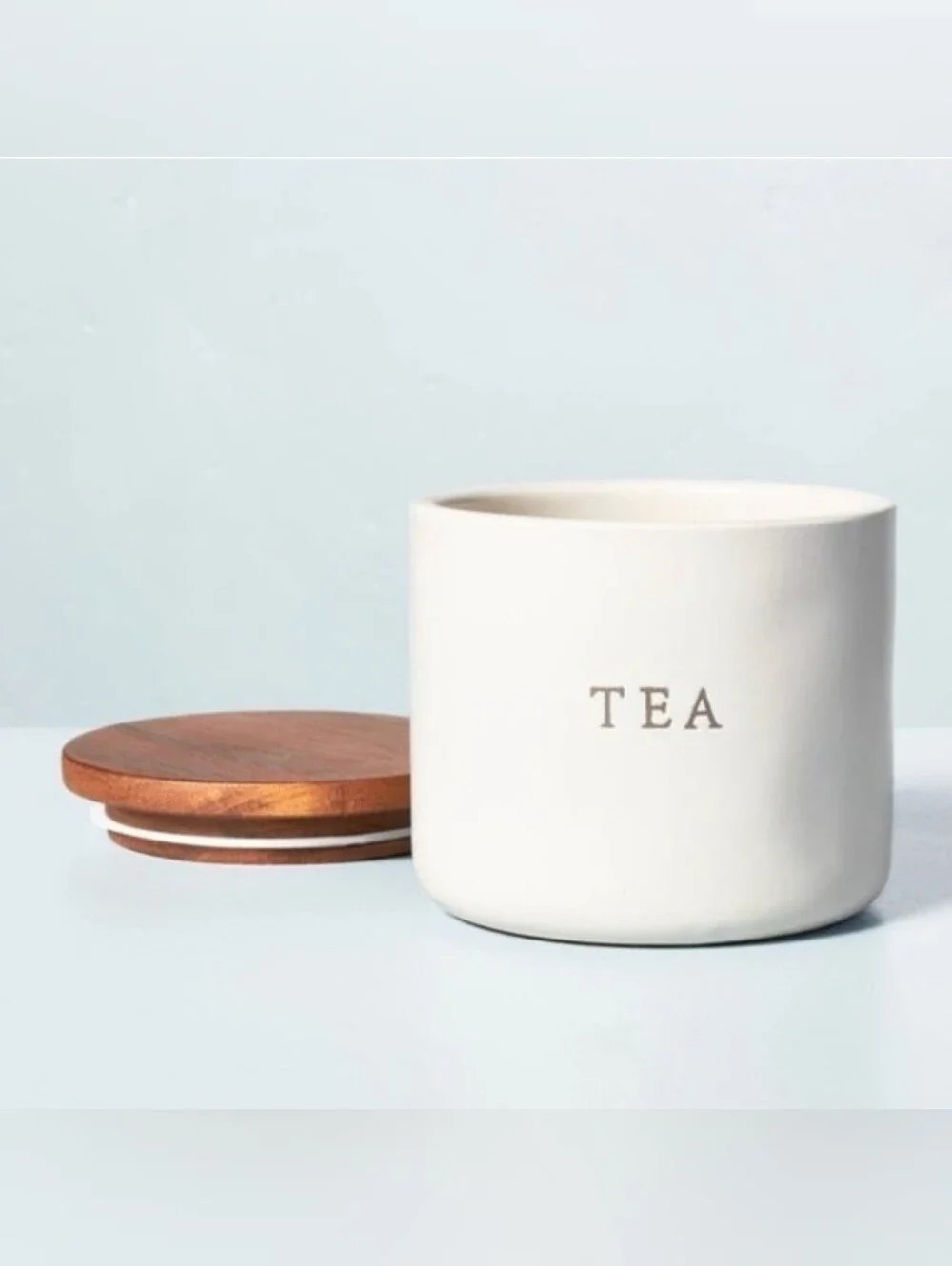 Hearth & Hand Magnolia 16oz Stoneware Tea Canister with Wood Lid Cream/Brown